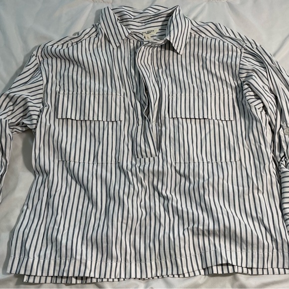 Max Studio Navy and White Striped Shirt - Picture 2 of 5